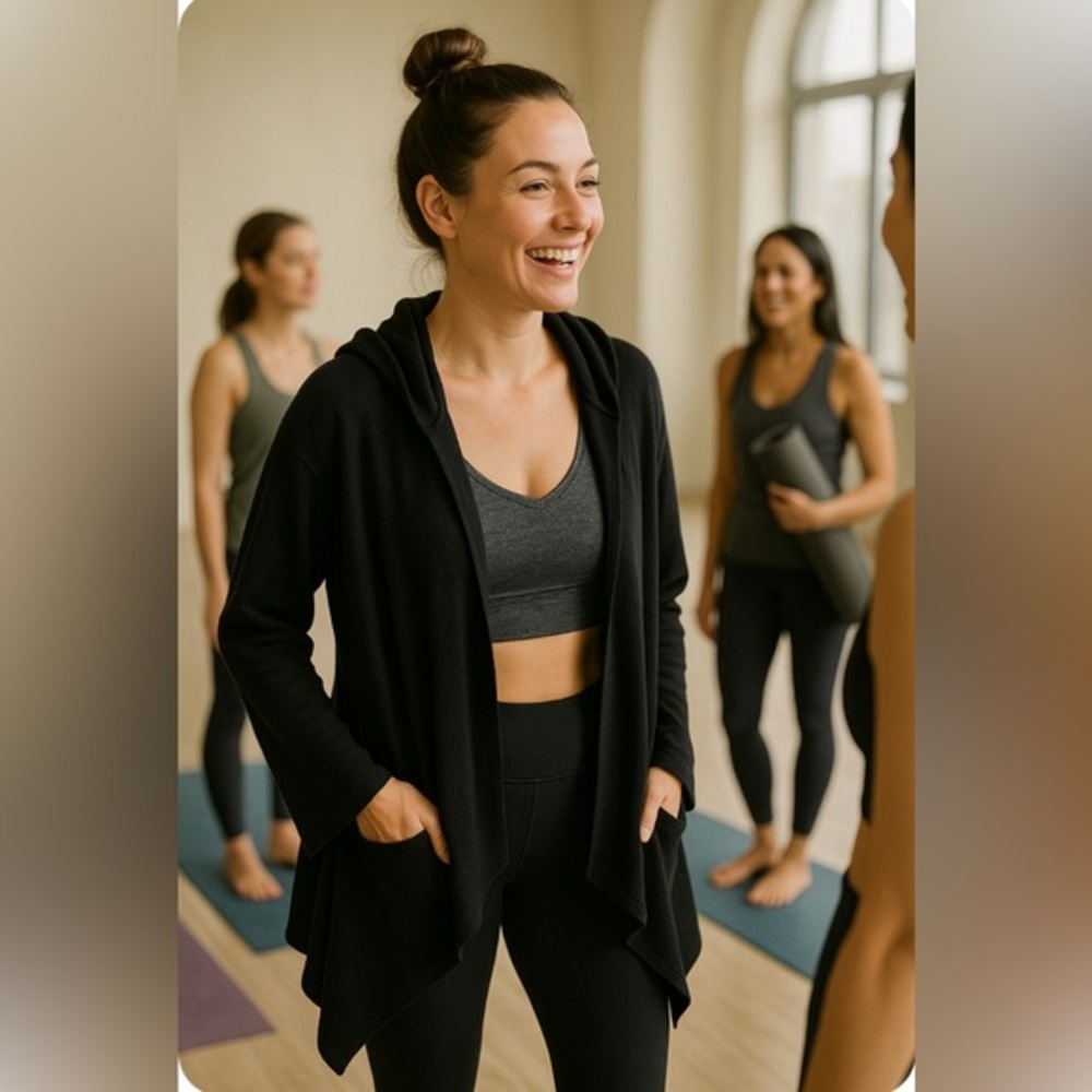 Melrose & Market hooded open cardigan w/pockets, black 🖤